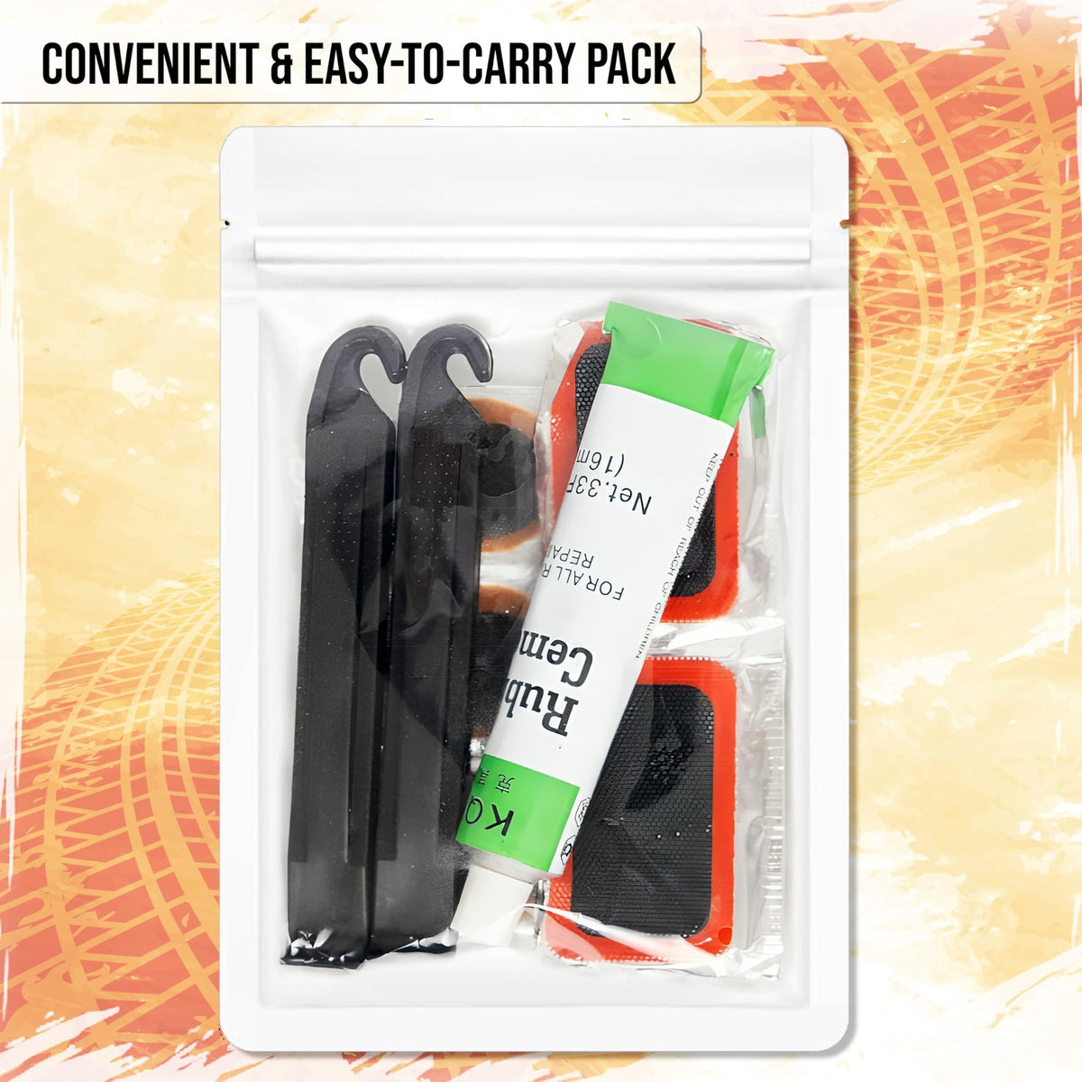 Bike Tire Repair Kit with Patches Levers and Glue - Portable Emergency Set