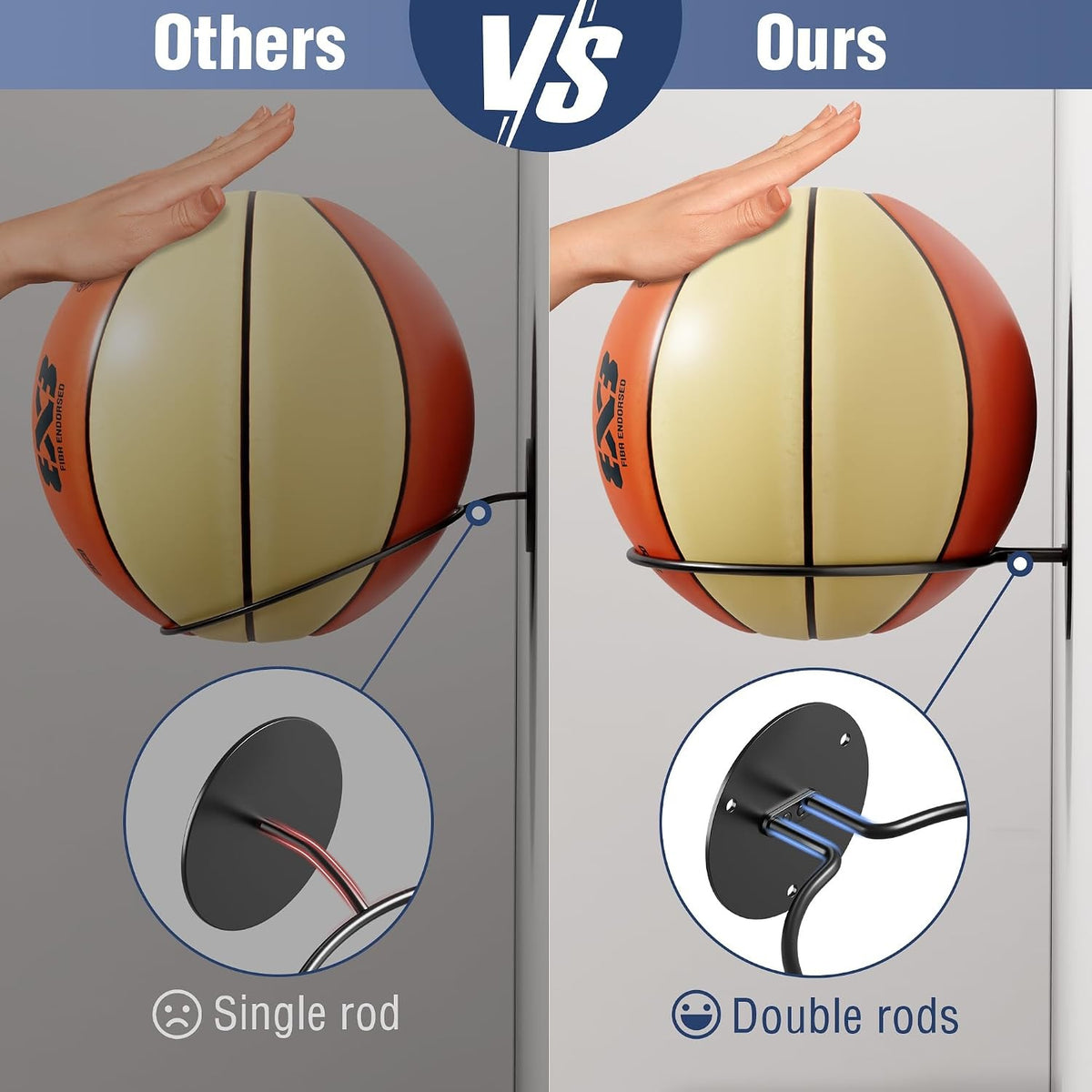 Wall Mount Basketball Holder Display Rack for Sports Balls Black