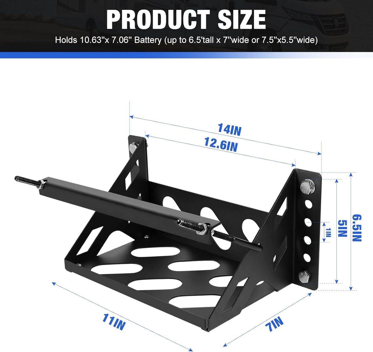 Heavy-Duty Steel Battery Mounting Bracket Kit for Marine, Car, RV, Truck