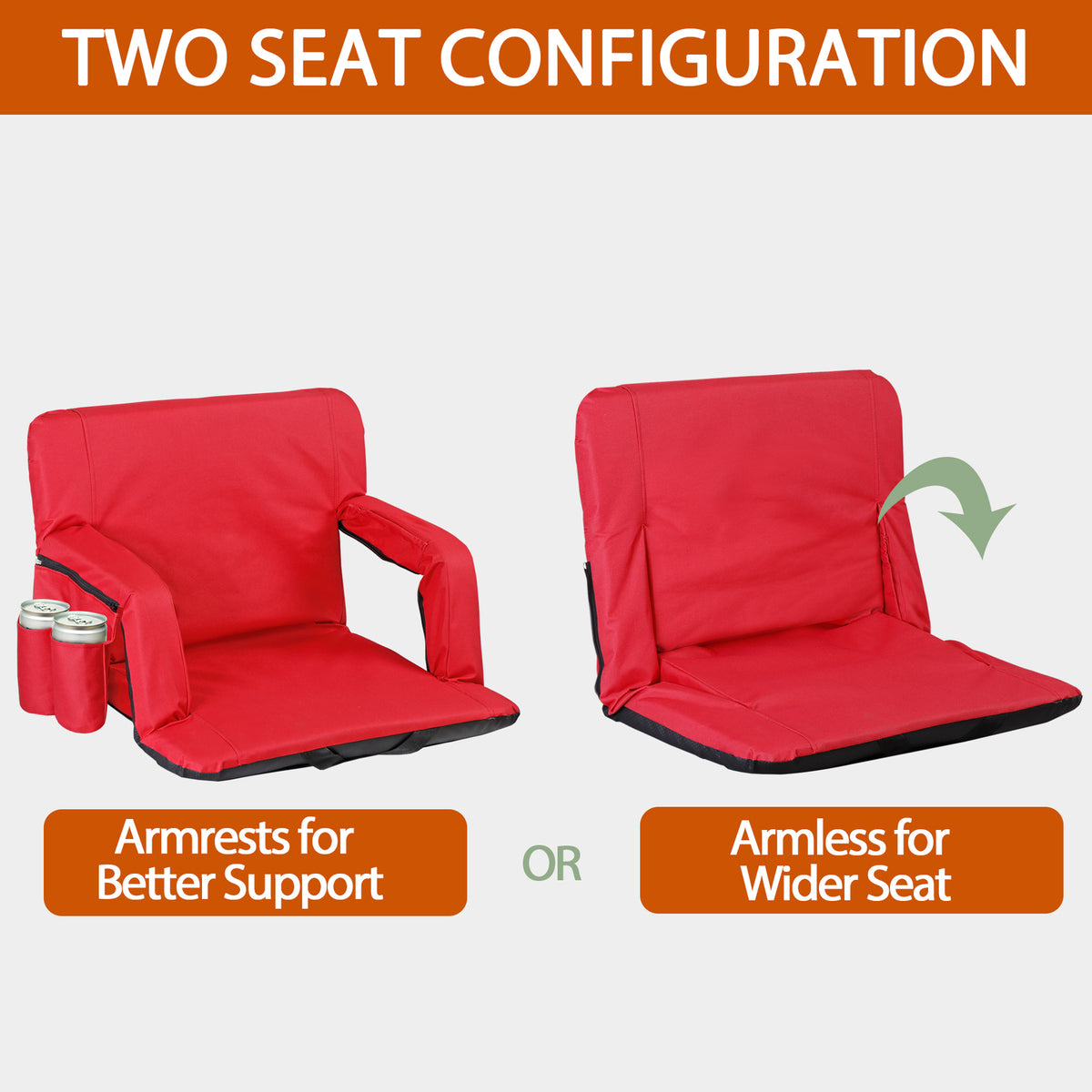 Portable Stadium Seat with Recline & Padded Backrest - Red