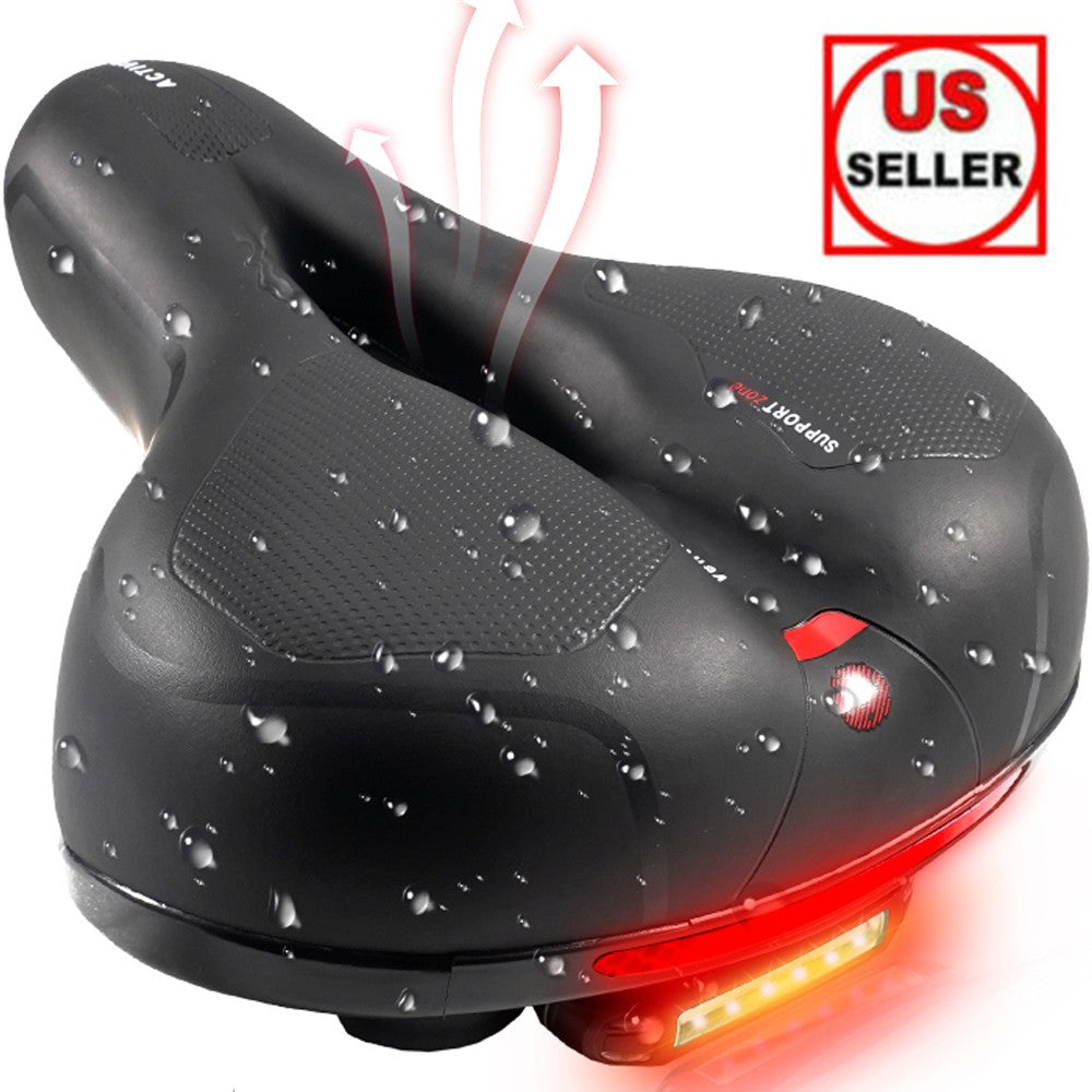 Comfort Bike Saddle with Tail Light Shock Absorbing Waterproof Cover