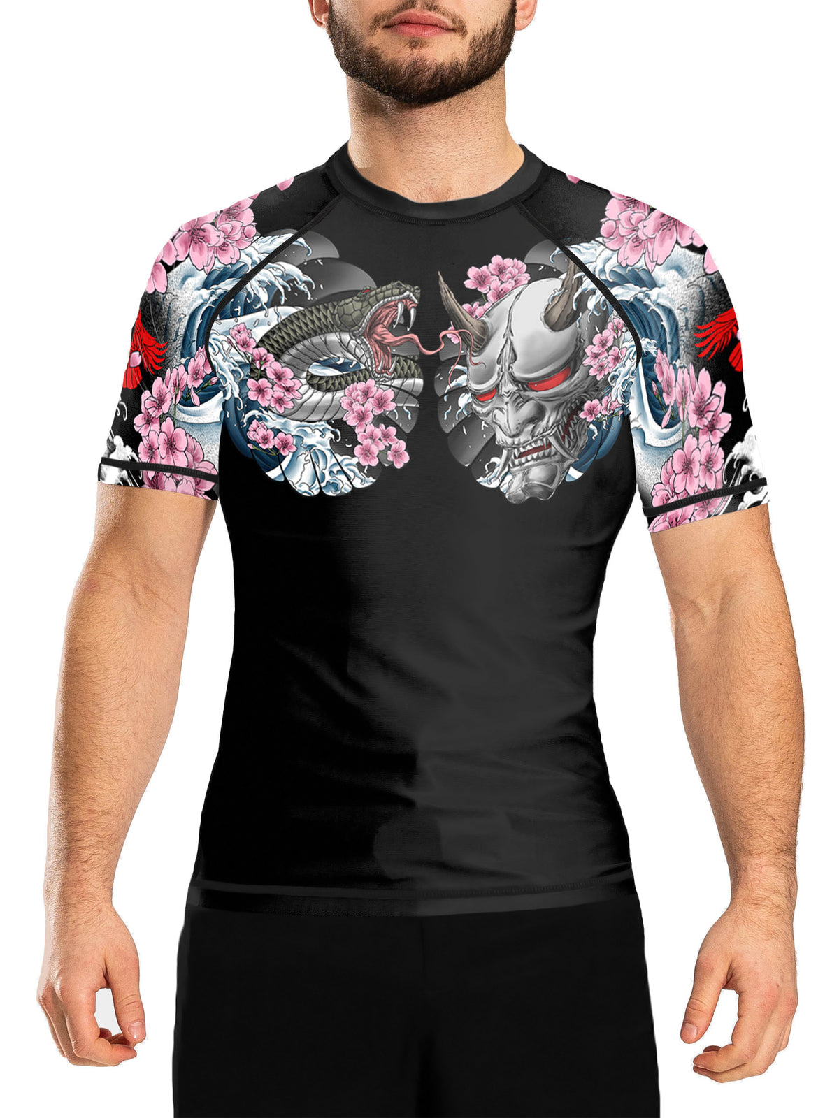 Men's MMA Rash Guard Short Sleeve Compression Top Black Slim Fit