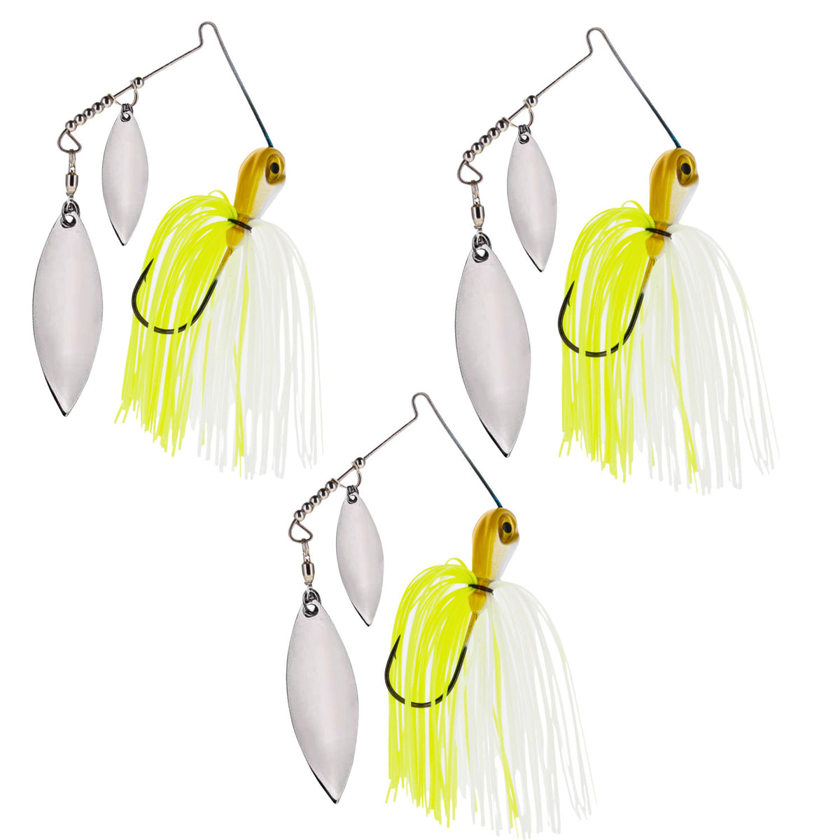 Spinnerbait Fishing Lure 3-Pack Double Willow Blade Bass Tackle Set