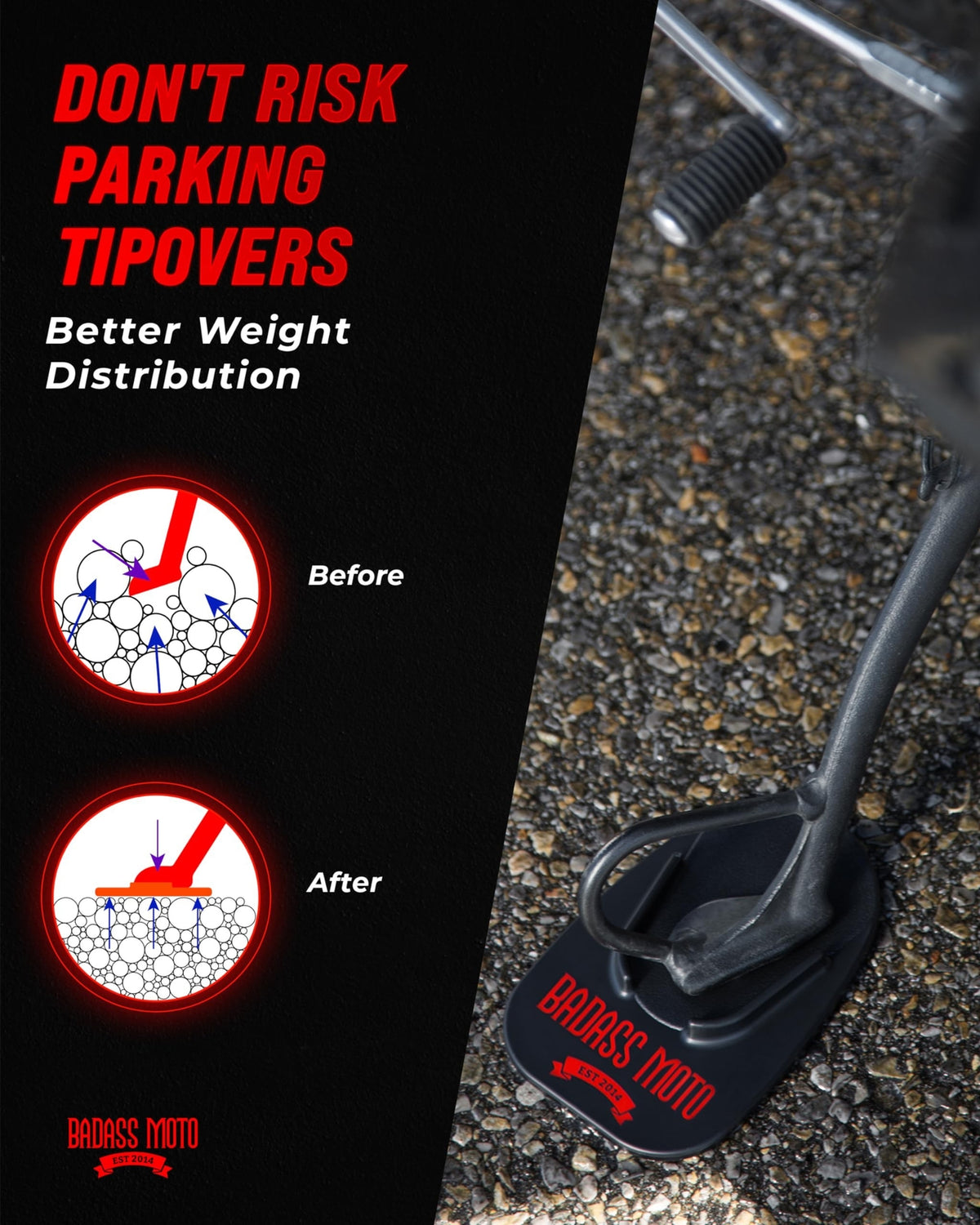 Motorcycle Kickstand Pad - Black Support Plate for Stable Parking