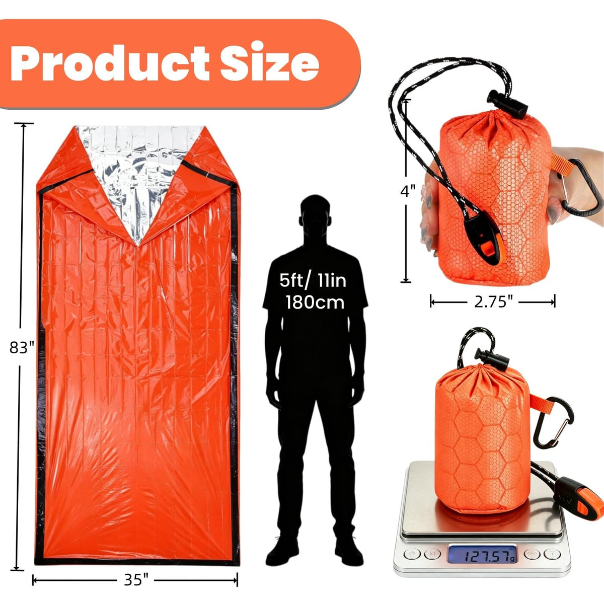 6 Pack Emergency Survival Sleeping Bags with Whistles - Thermal Bivy Sack Blanket