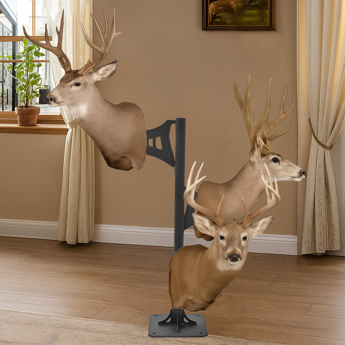 Deer Shoulder Mount Pedestal Stand for Taxidermy Display, Black Steel