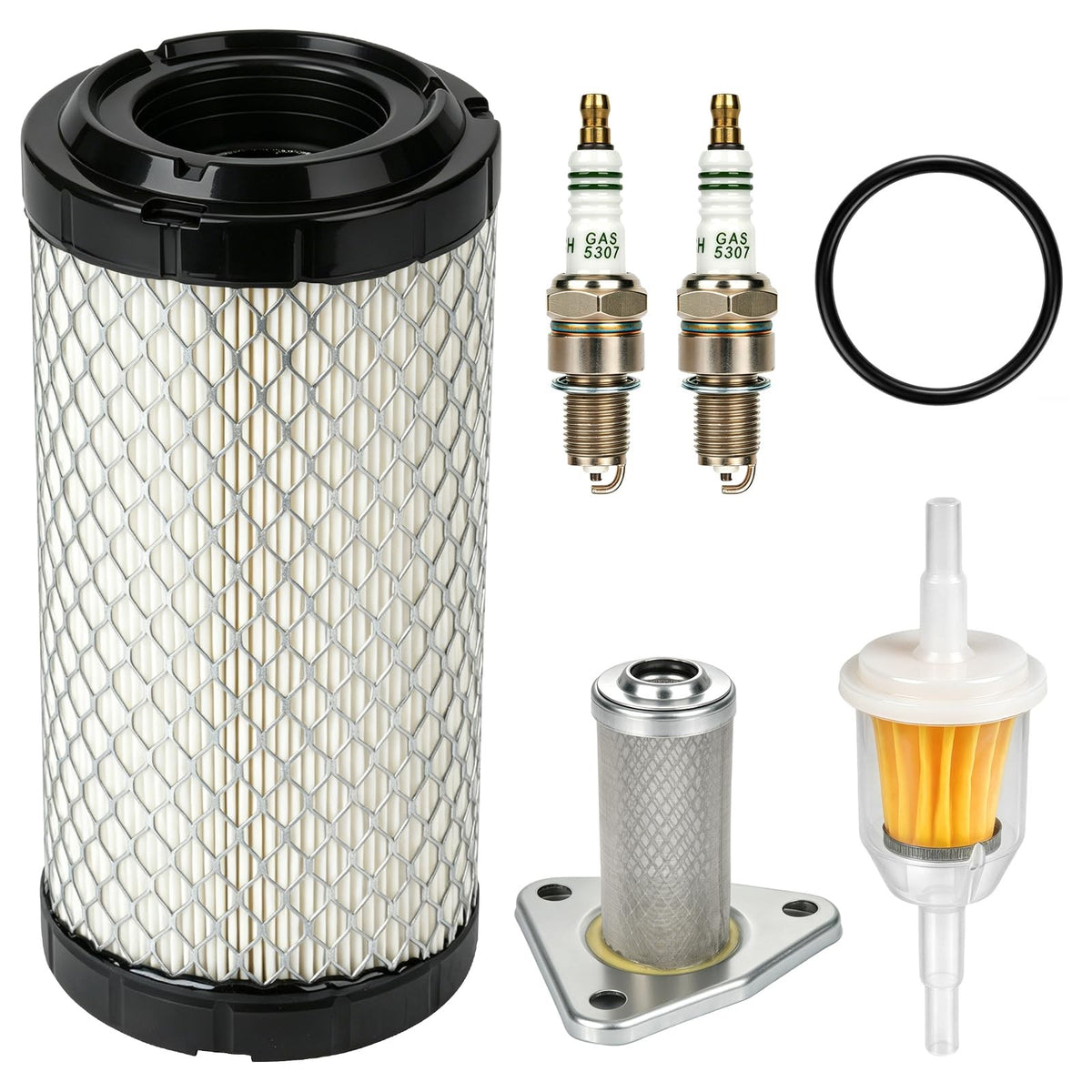 EZGO Golf Cart Tune Up Kit with Oil Filter Fuel Filter Spark Plugs - Grey