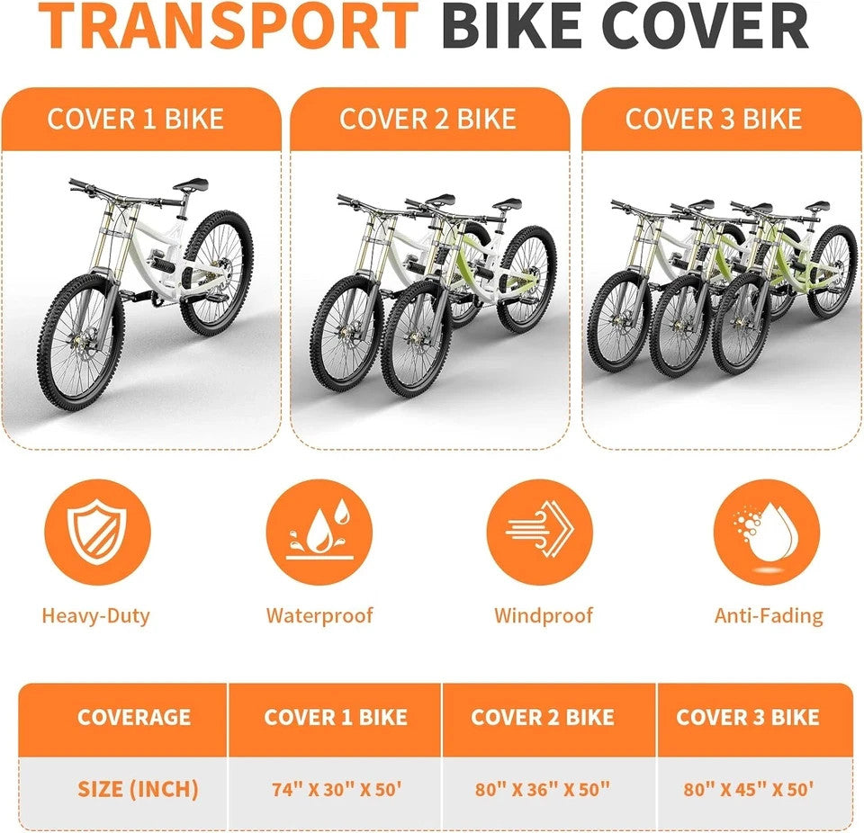 Heavy Duty Waterproof Bike Cover for 2 Bikes on Car Hitch Transport