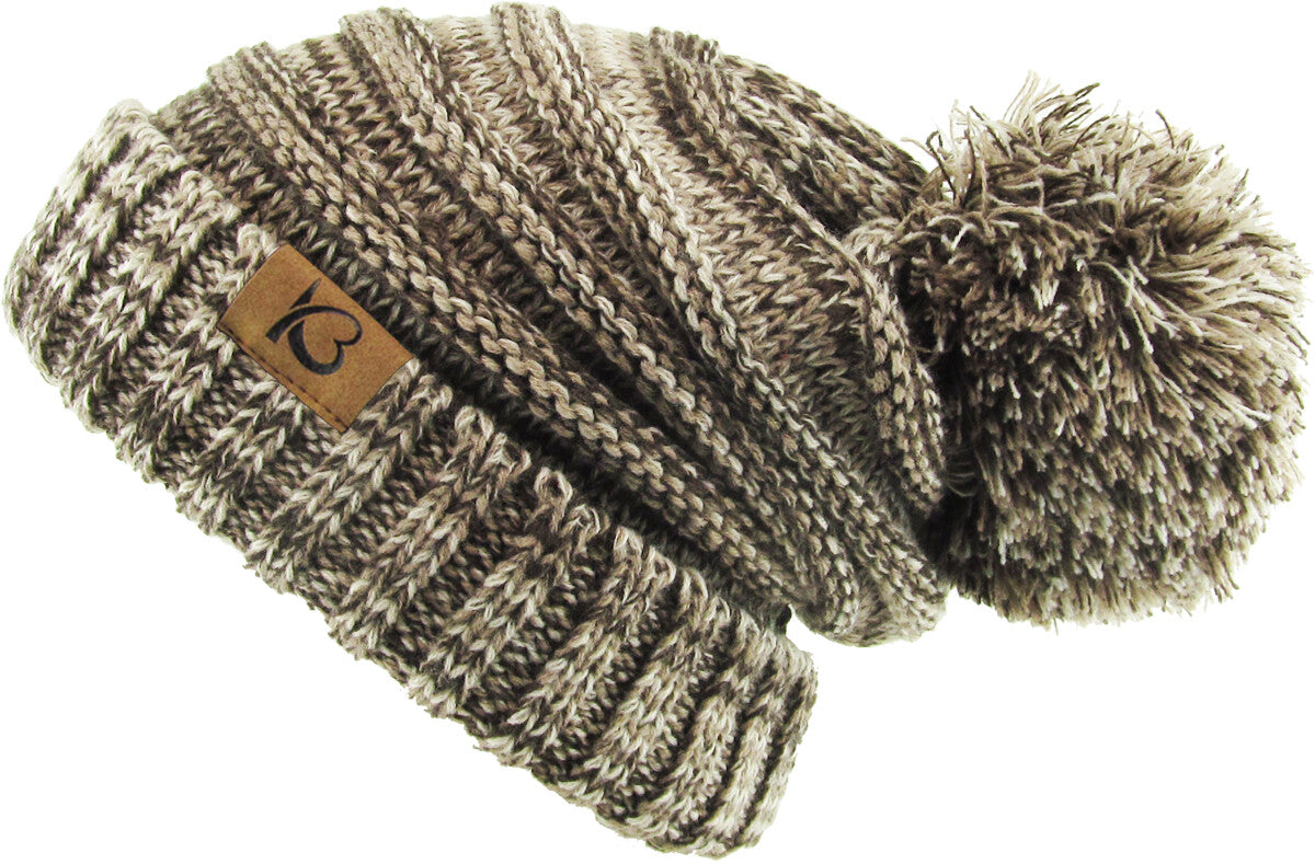 Chunky Cable Knit Slouch Pom Beanie Oversized Winter Ski Hat for Women