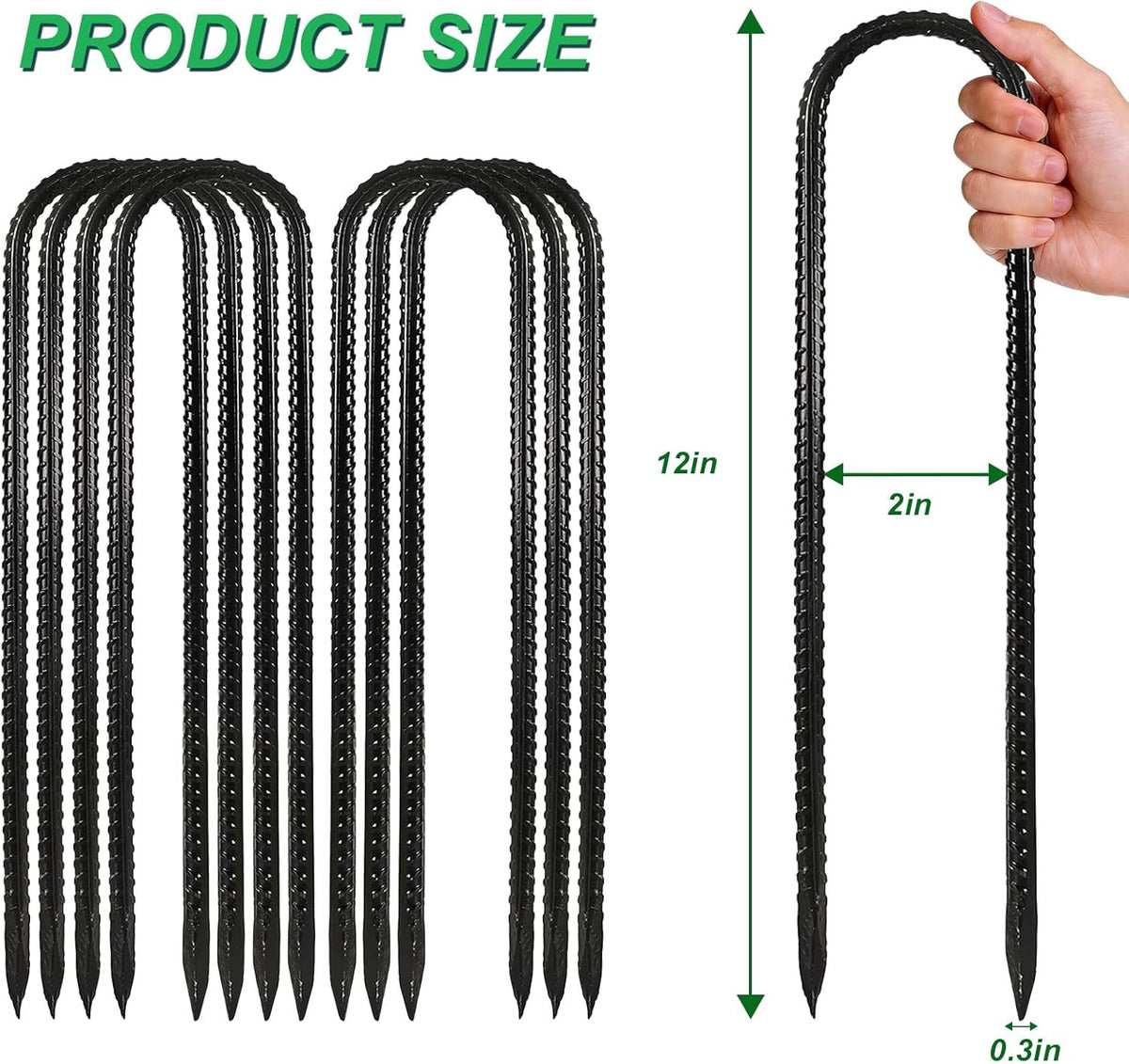 Heavy Duty Trampoline Wind Stakes - Galvanized Steel Anchors, 12 Inch U-Hook, 8 Pack