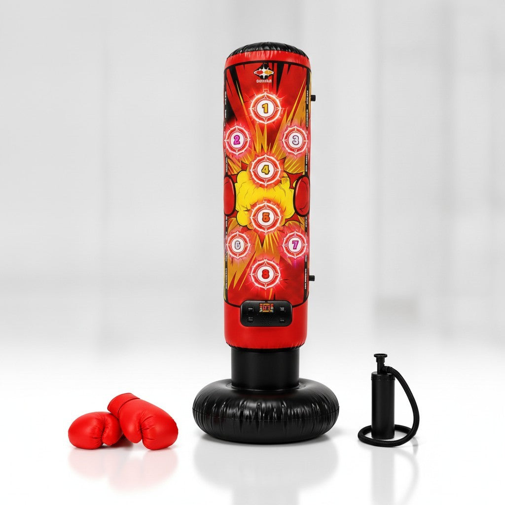 Kids Inflatable Punching Bag Set with LED Targets, Gloves, Mat & Pump