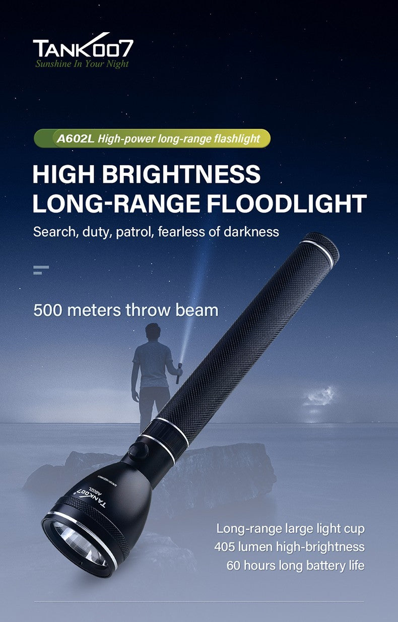 High Lumen Rechargeable LED Flashlight with 500m Beam - Waterproof Work Light