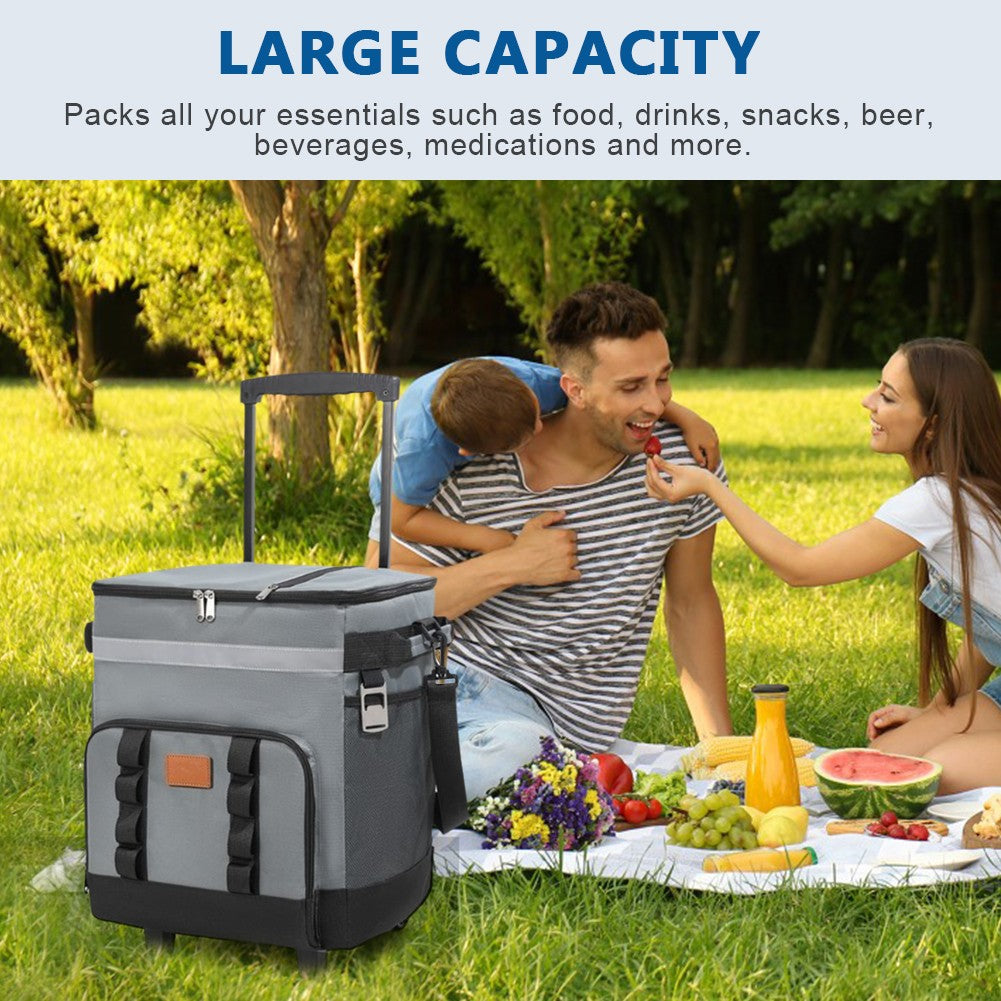 Large Portable Wheeled Cooler Bag with Detachable Trolley - Insulated Food Carrier