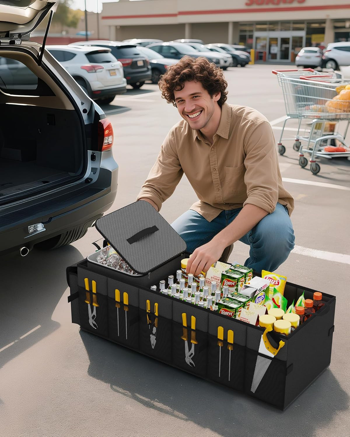 Car Trunk Organizer with Cooler, Foldable 3 Compartments, Heavy Duty Storage