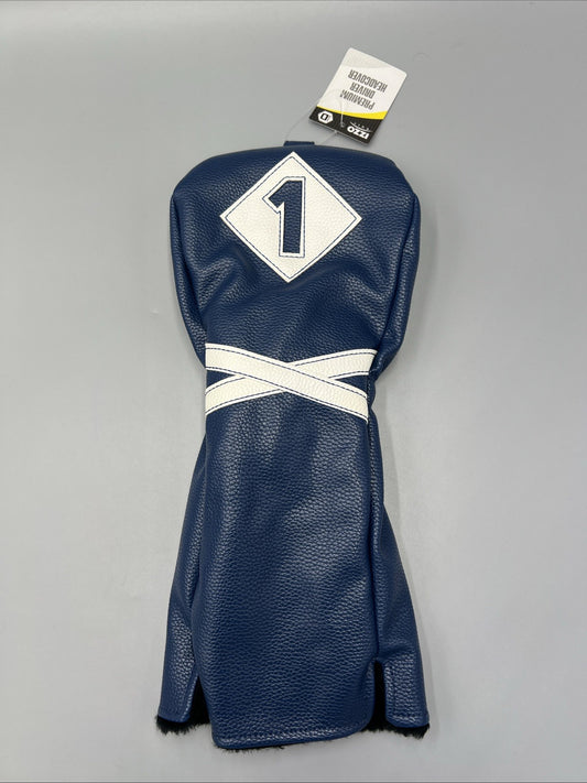 Golf Driver Headcover PU Leather Fits Up To 460CC Navy White