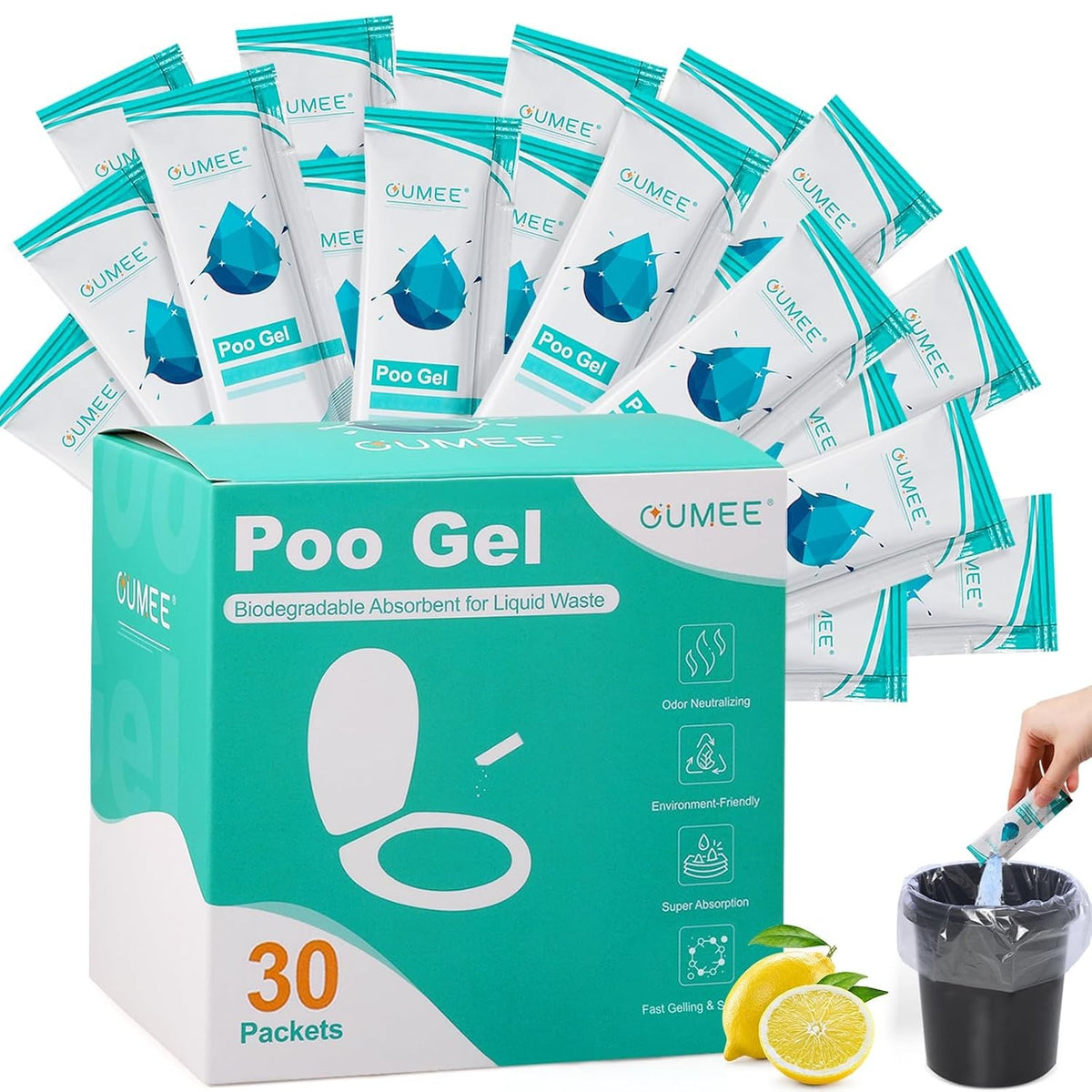 30 Pack Lemon Portable Toilet Gel - Super Absorbent Urine & Waste Powder