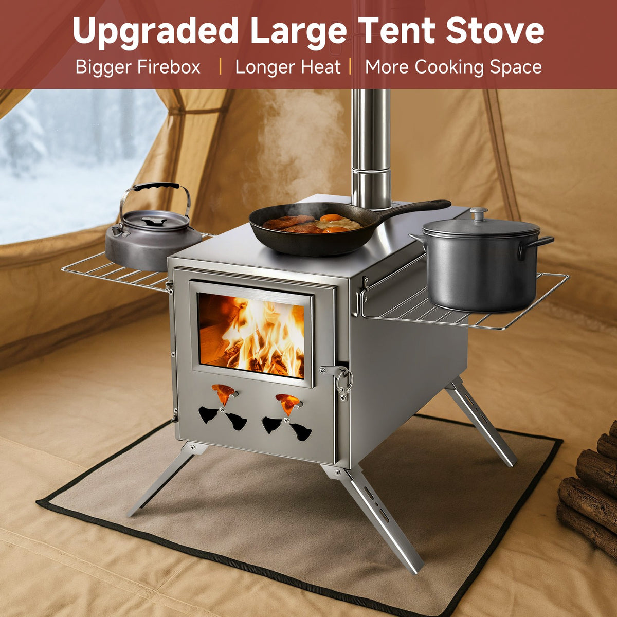 Portable Stainless Steel Tent Stove for Camping, Wood Burning & Heating