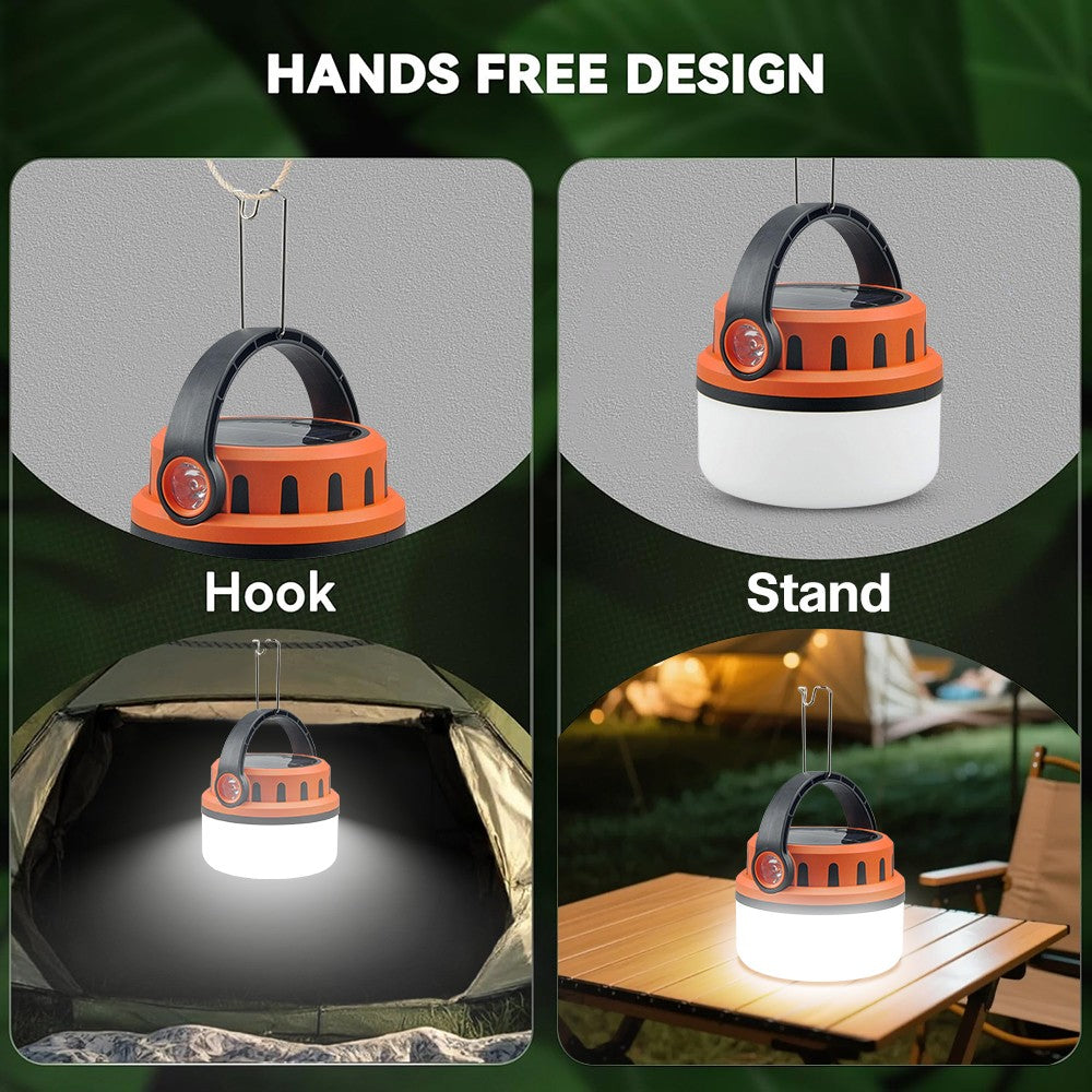 Rechargeable LED Camping Lantern with Solar Power, Waterproof & 4 Lighting Modes