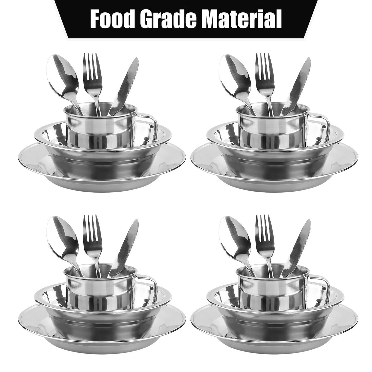 Camping Cookware Mess Set with Non-Stick Plates Bowls Cups - Portable Stainless Steel Kitchen