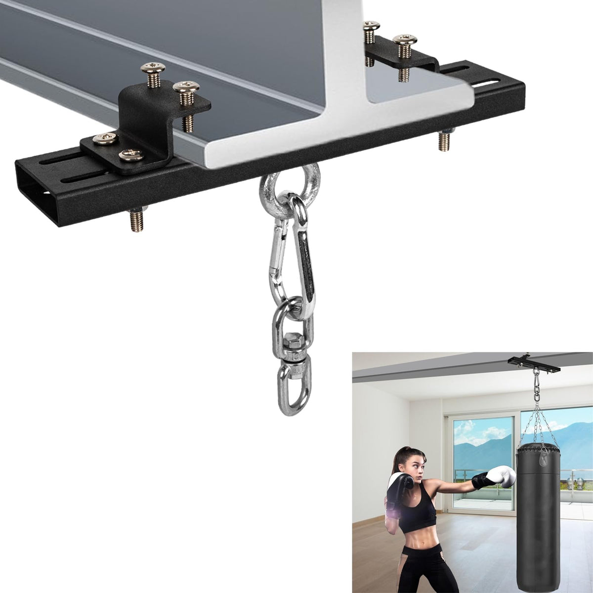 Heavy Duty Punching Bag Hanger Clamp Mount with 360° Rotation for I and H Beams