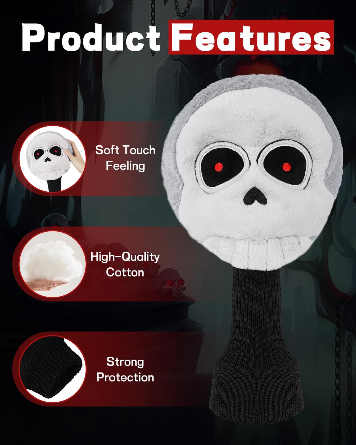 Funny Golf Driver Headcover Skull Style Fits 460cc Clubs - Protect & Personalize Your Golf Bag