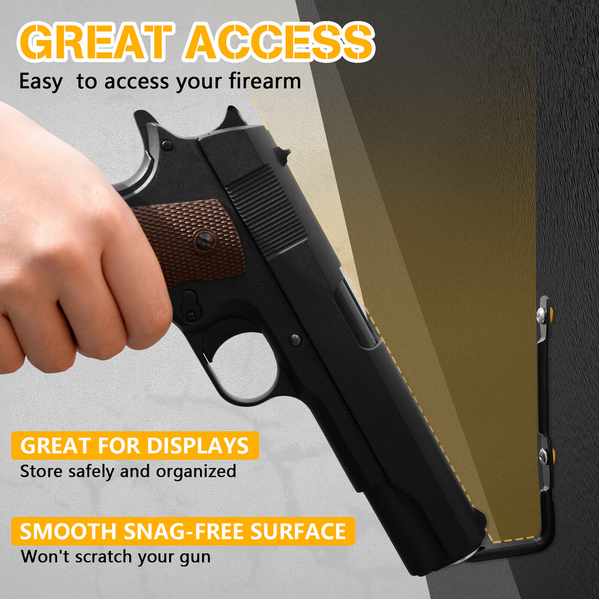 Wall Mount Handgun Rack Hooks - Pistol Organizer for Safe & Easy Access