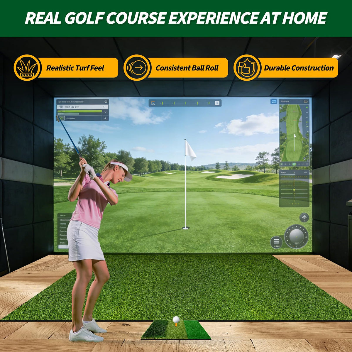 Golf Simulator Turf Mat 12 x 4.8 ft Artificial Grass for Practice & Training