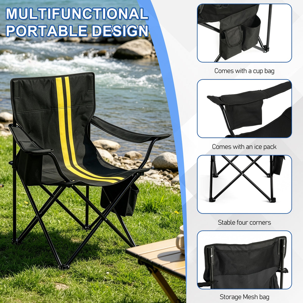 Heavy Duty Portable Camping Chair with Foldable Design for Indoor Outdoor Use