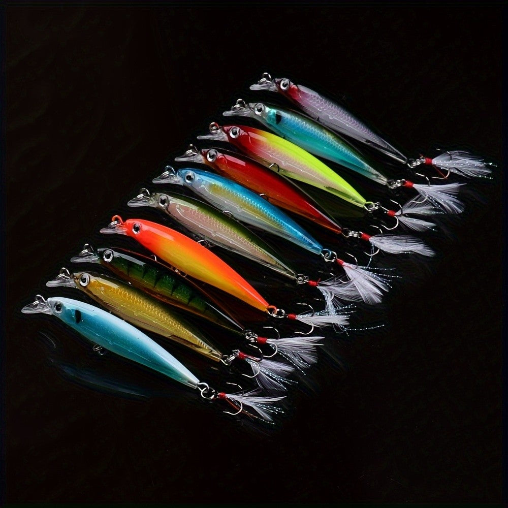 10-Pack Colorful Topwater Minnow Fishing Lures Hard Bait Tackle Kit