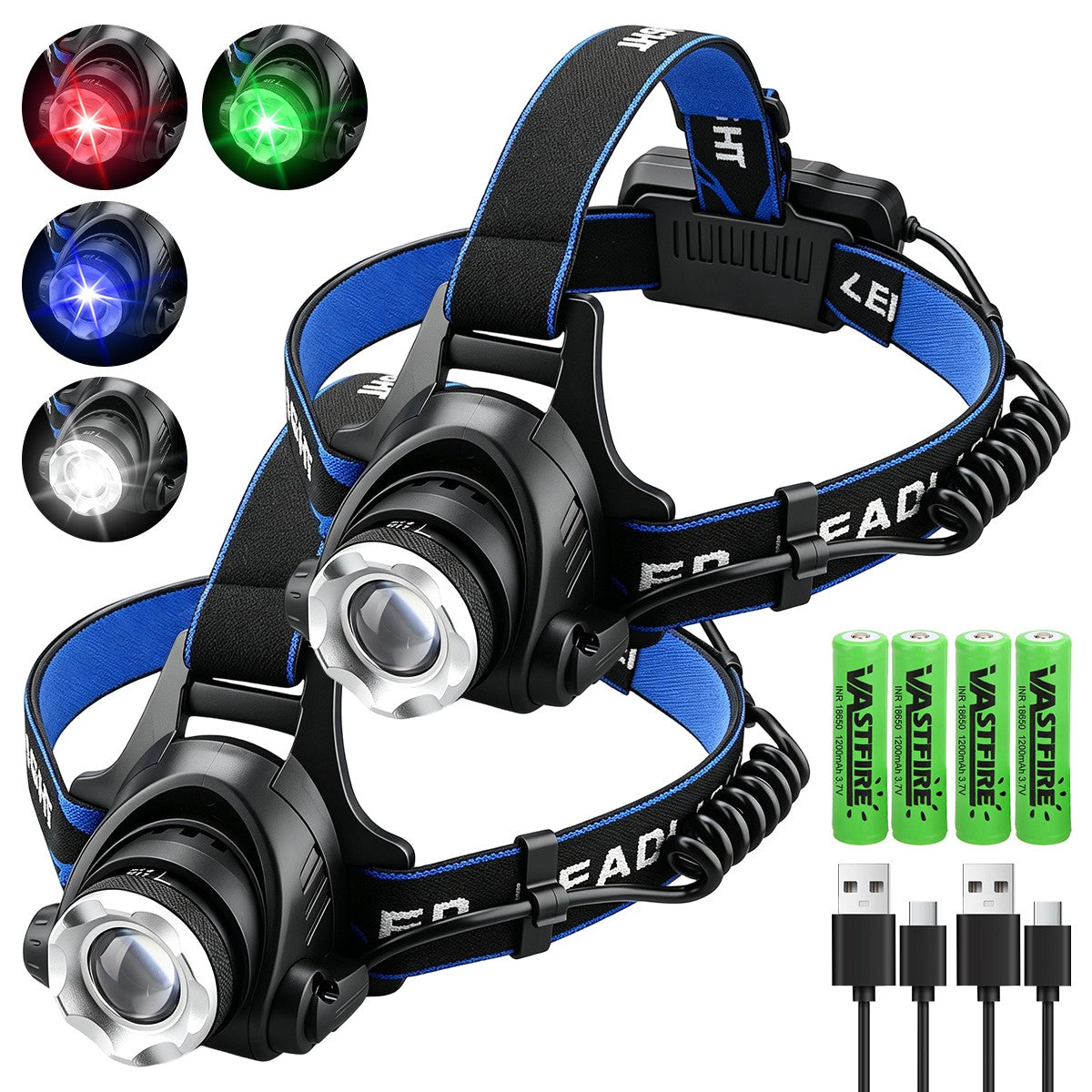 4-in-1 LED Hunting Headlamp with Red Green Blue Light Outdoor Head Torch