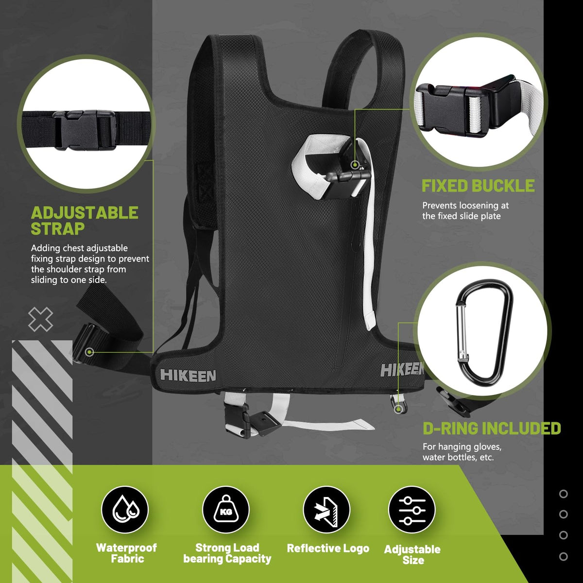 Ski Pole & Equipment Shoulder Strap Backpack - Black