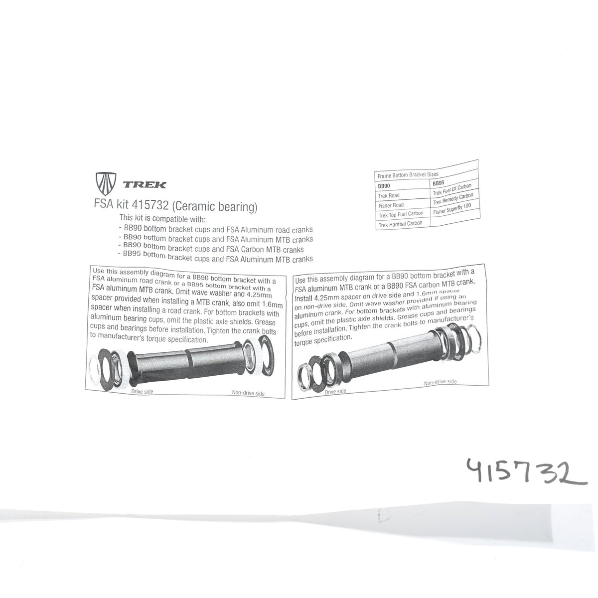 Cycling Bottom Bracket Kit for Trek BB90/BB95 with Ceramic Bearings