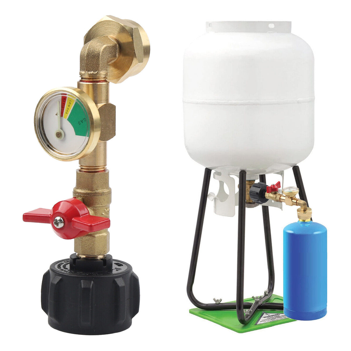 Propane Refill Adapter Kit with Gauge and ON-Off Valve for 1Lb to 20Lb Tanks