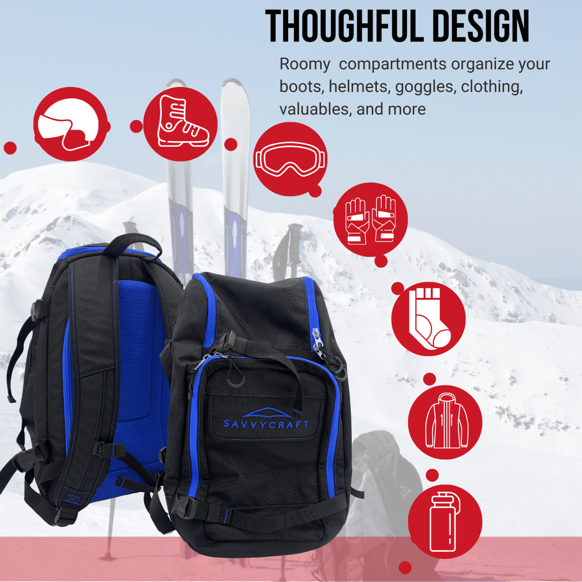 50L Ski Snowboard Boot Backpack Waterproof Gear Bag with Helmet Gloves & Goggles Storage