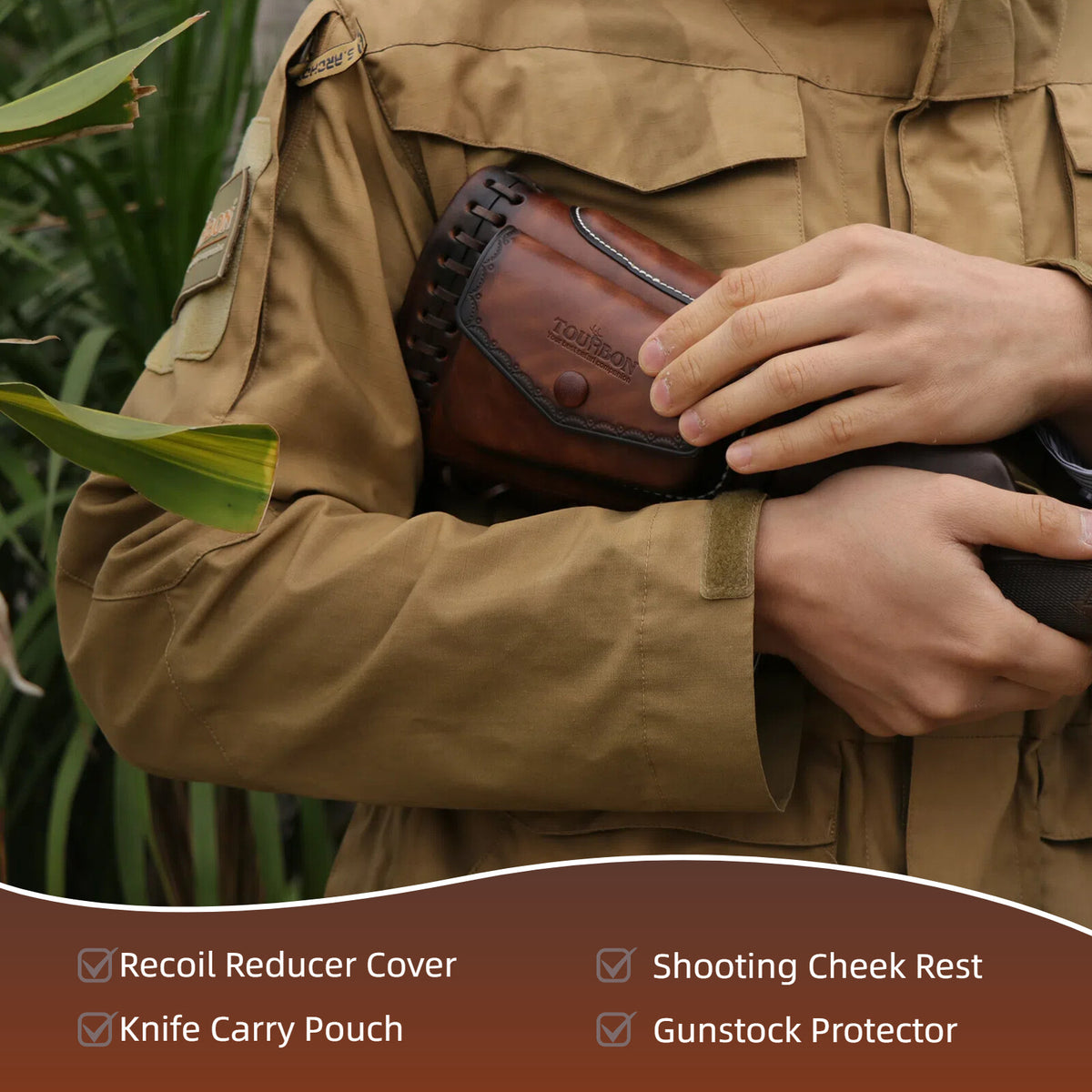 Leather Rifle Recoil Pad with Cheek Rest and Adjustable Stock Cover