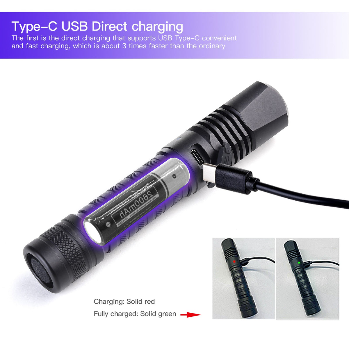 UV Blacklight Flashlight 365nm Rechargeable Pet Urine Detector