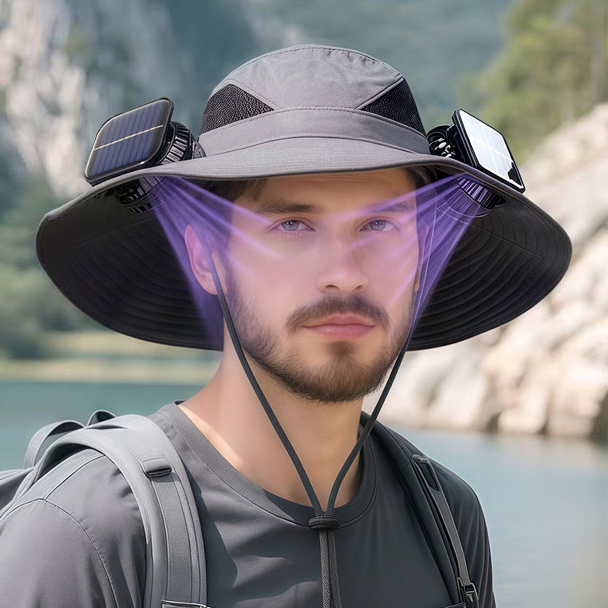 Solar USB Powered Fans Sun Hat - Wide Brim Outdoor Cooling Hat with Dual 3-Speed Fans