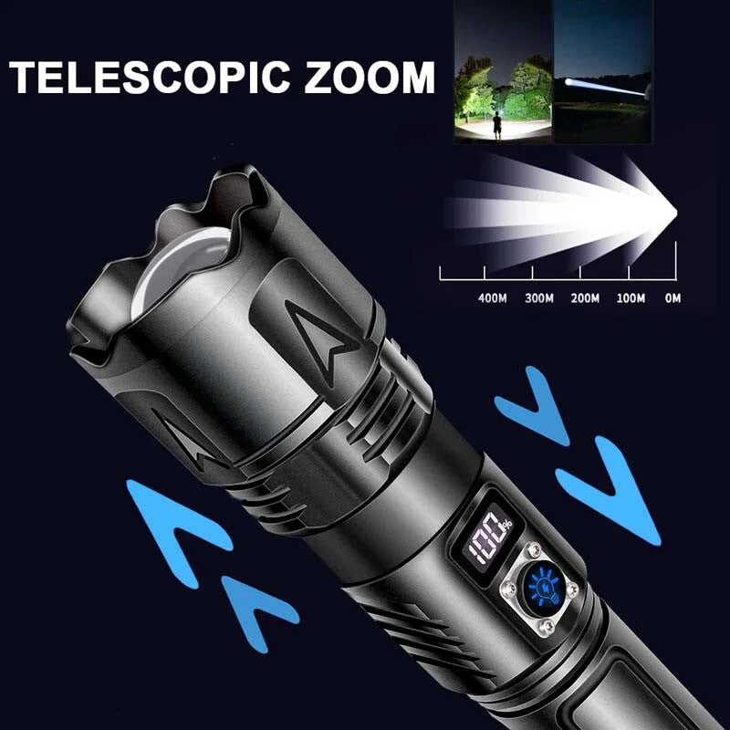 High Power LED Flashlight 2000000 Lumens Rechargeable Tactical Torch - Waterproof & Focusable