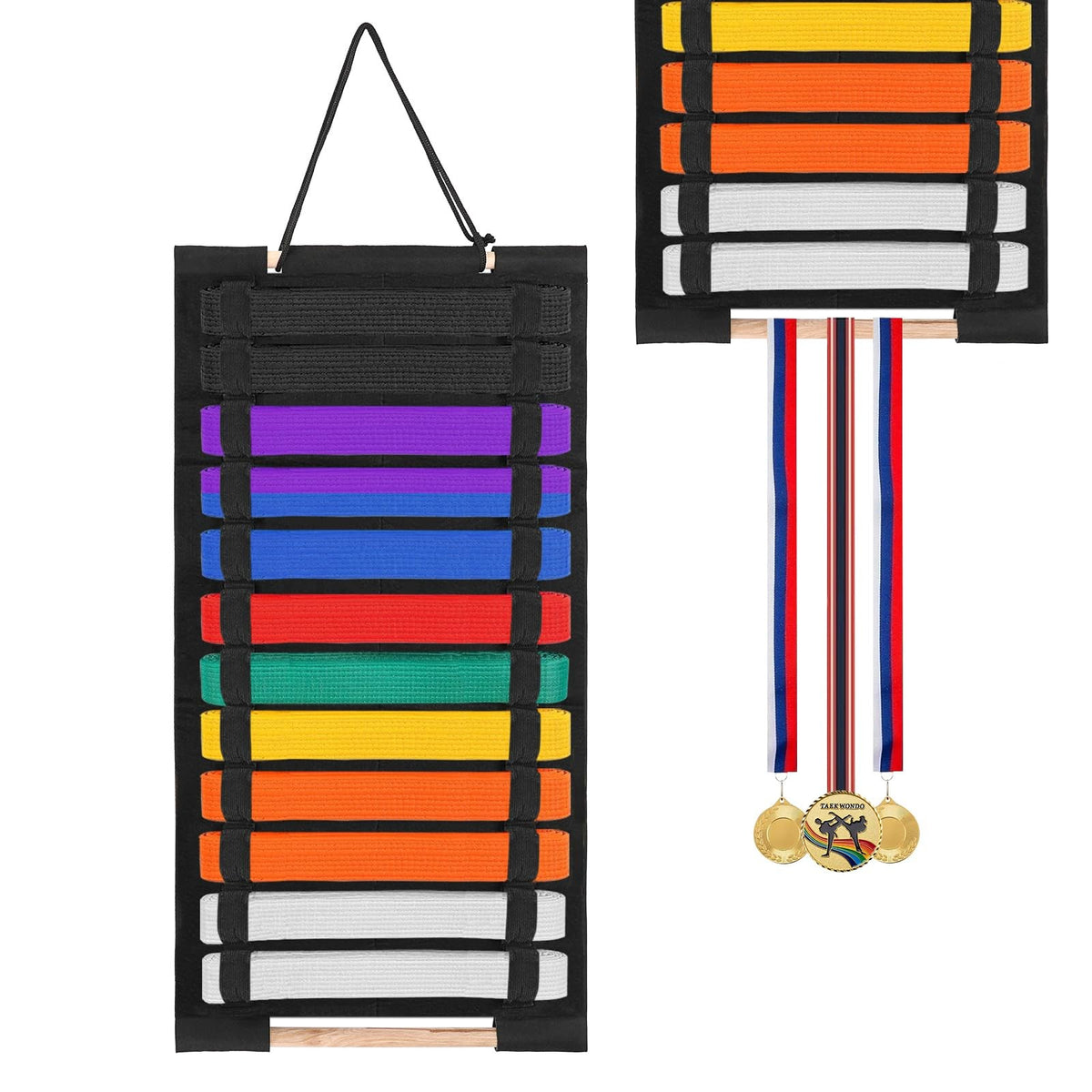 Martial Arts Belt Display Rack for Karate Taekwondo BJJ with Medal Holder