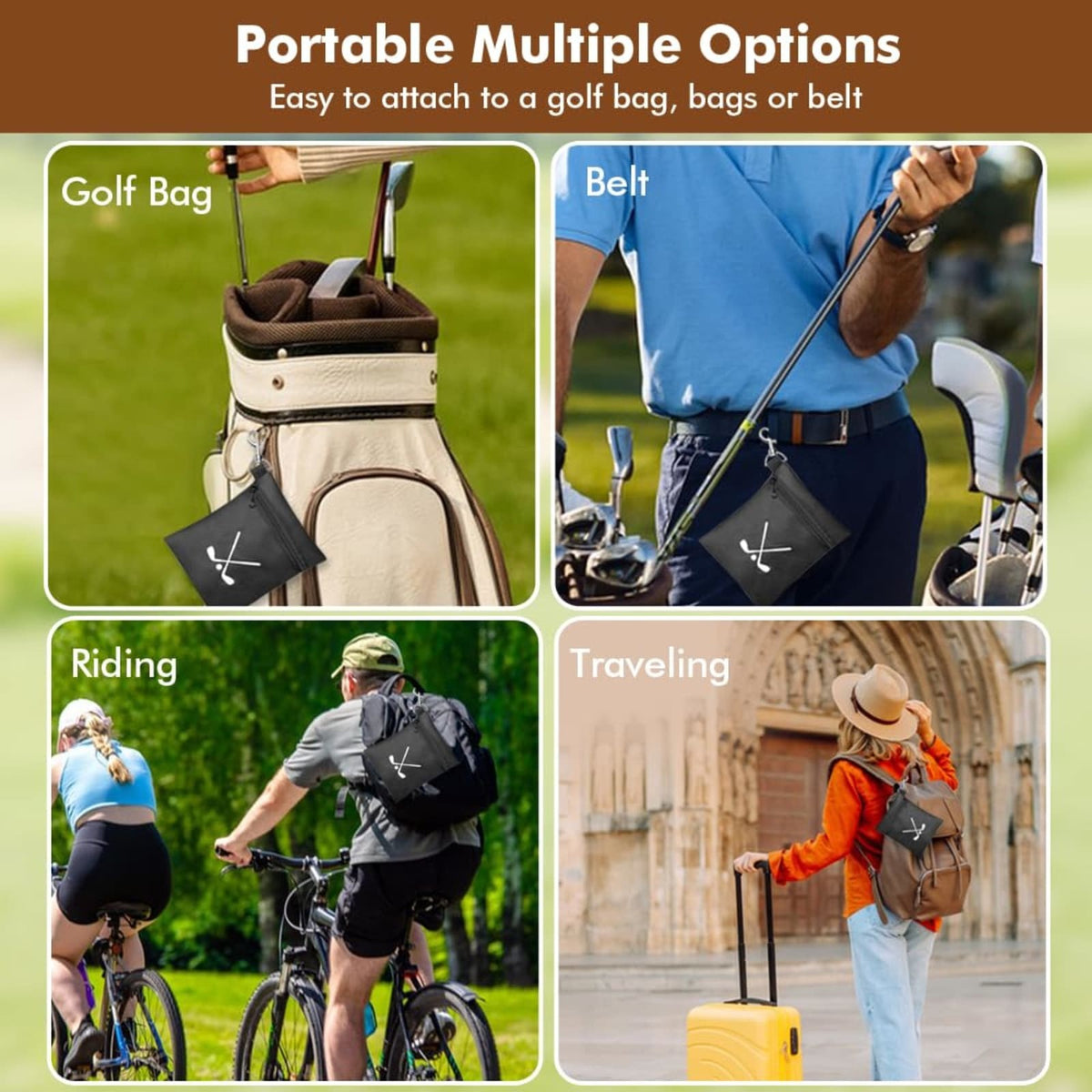 Golf Accessory Pouch Waterproof Ball & Tee Organizer with Swivel Clip