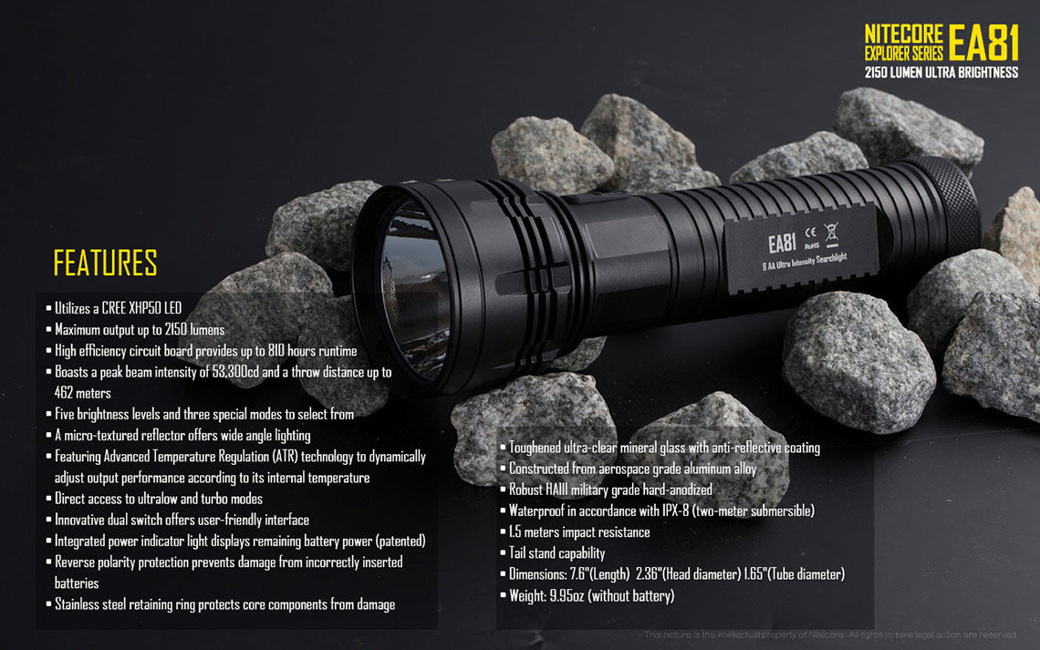 High-Powered LED Flashlight with 2150 Lumens and 8 AA Batteries
