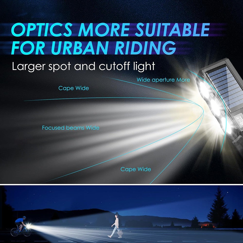 Solar USB Rechargeable Bike Light with Bright LED Beam & Loud Horn