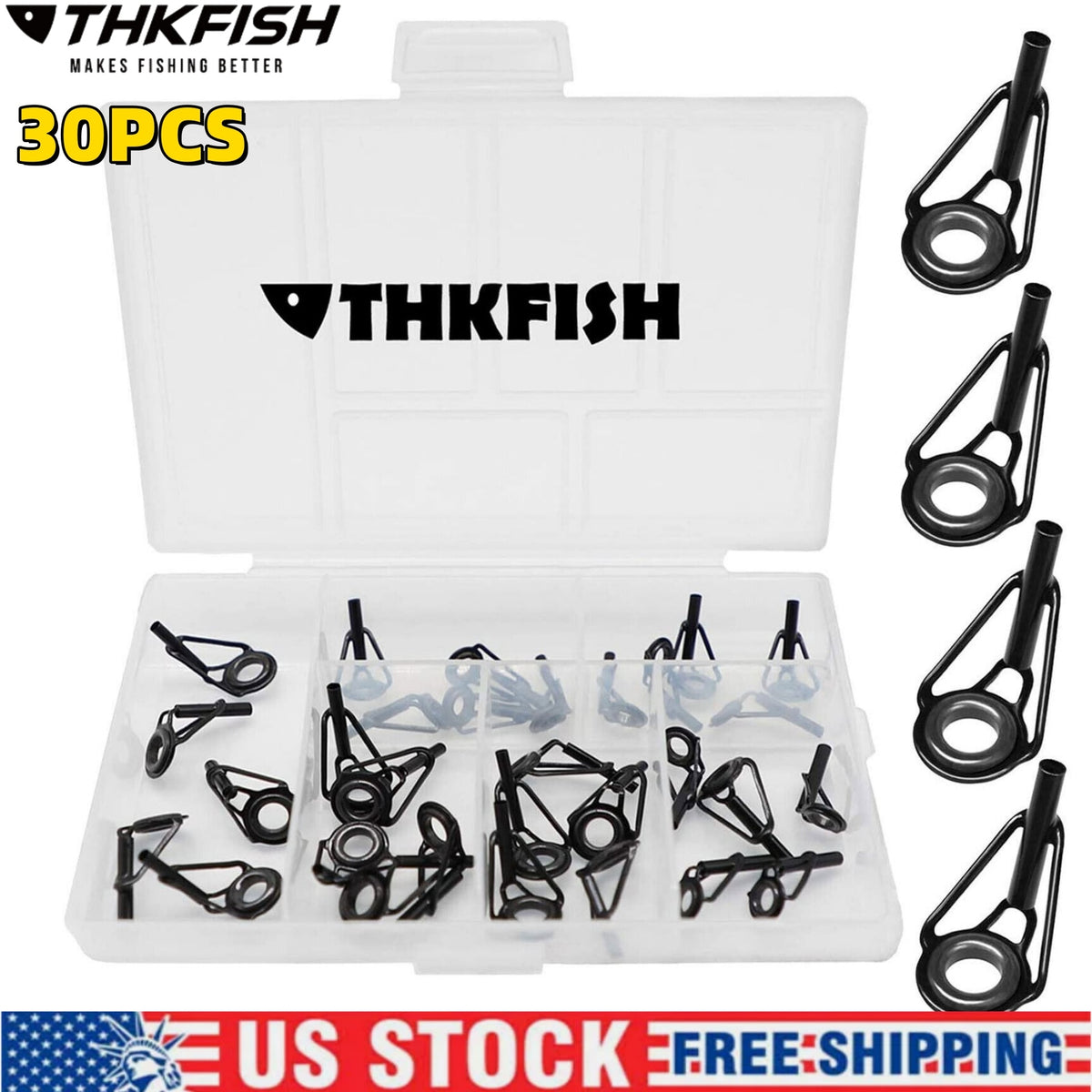 30PCS Fishing Rod Tip Repair Kit - Replacement Top Guides for All Sizes