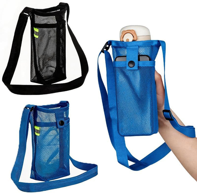 Lightweight Mesh Water Bottle Holder with Adjustable Shoulder Strap - 2 Pack