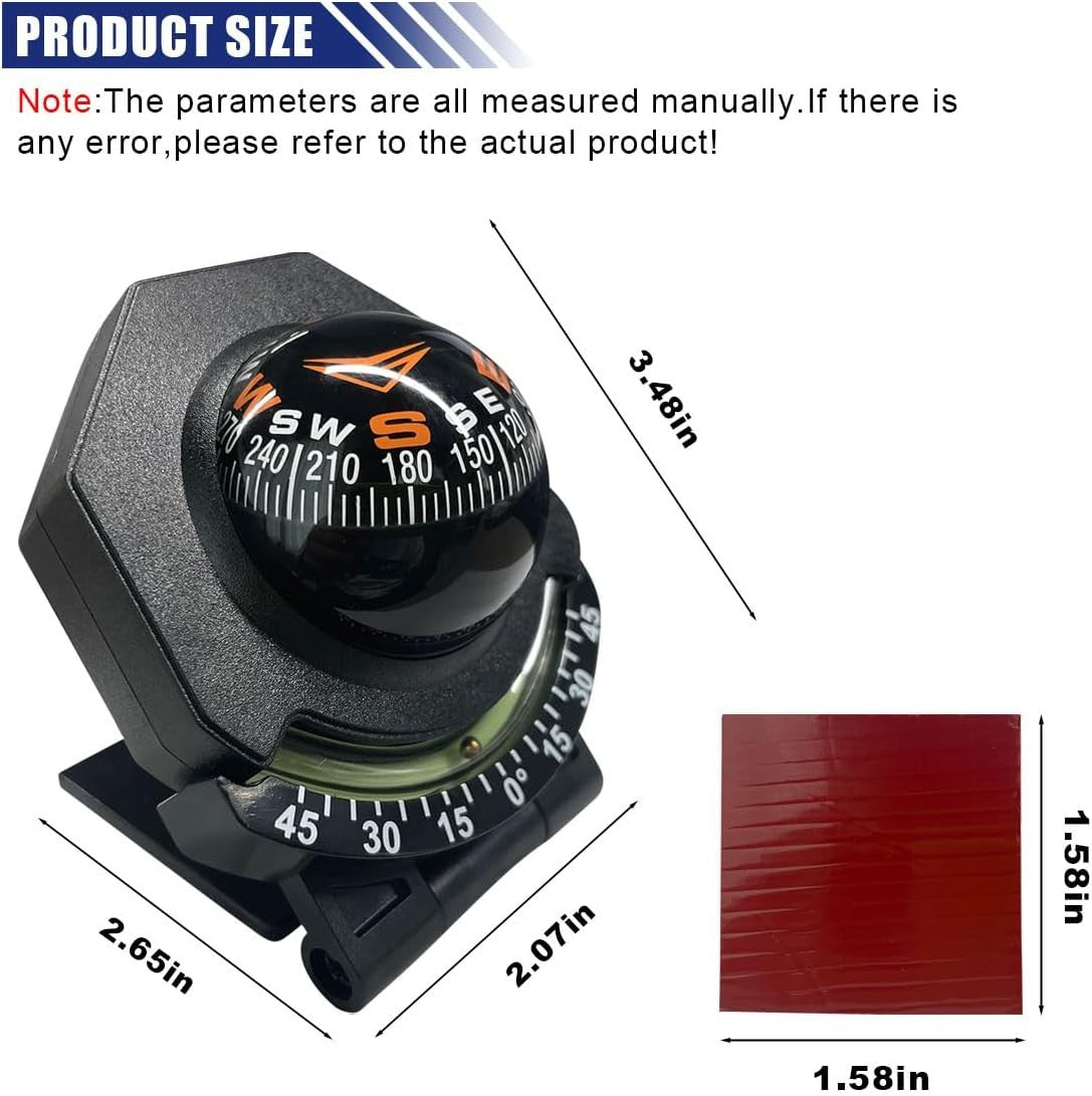 Car Dashboard Compass Ball with Slope Meter - Night Visibility, Waterproof