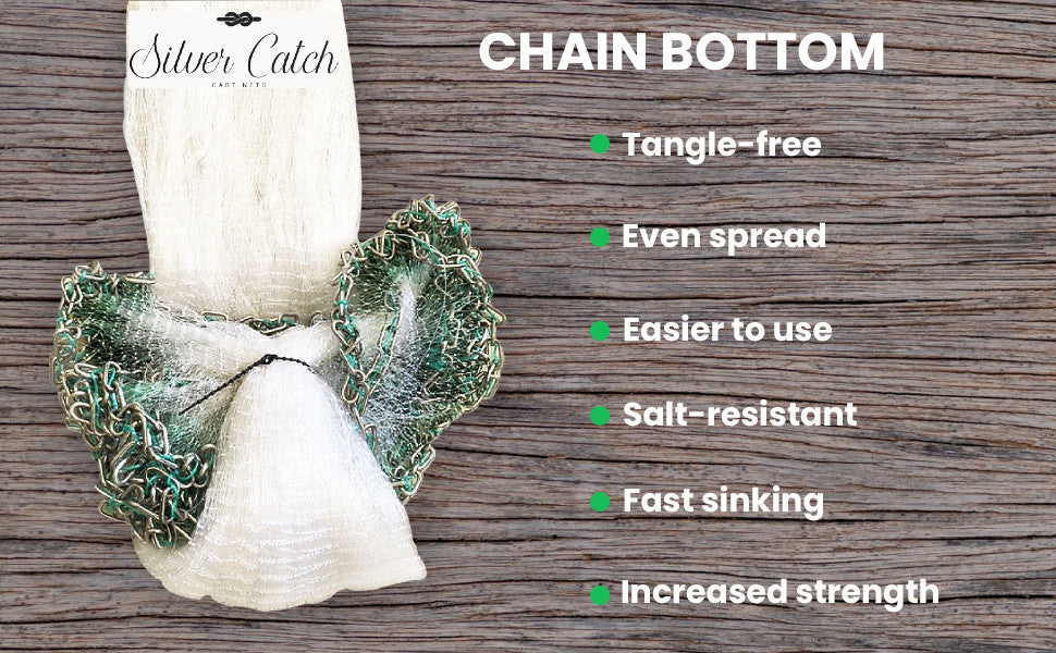 Cast Net for Bait Fishing Monofilament Nylon Heavy-Duty 3/8" Mesh, Multiple Sizes