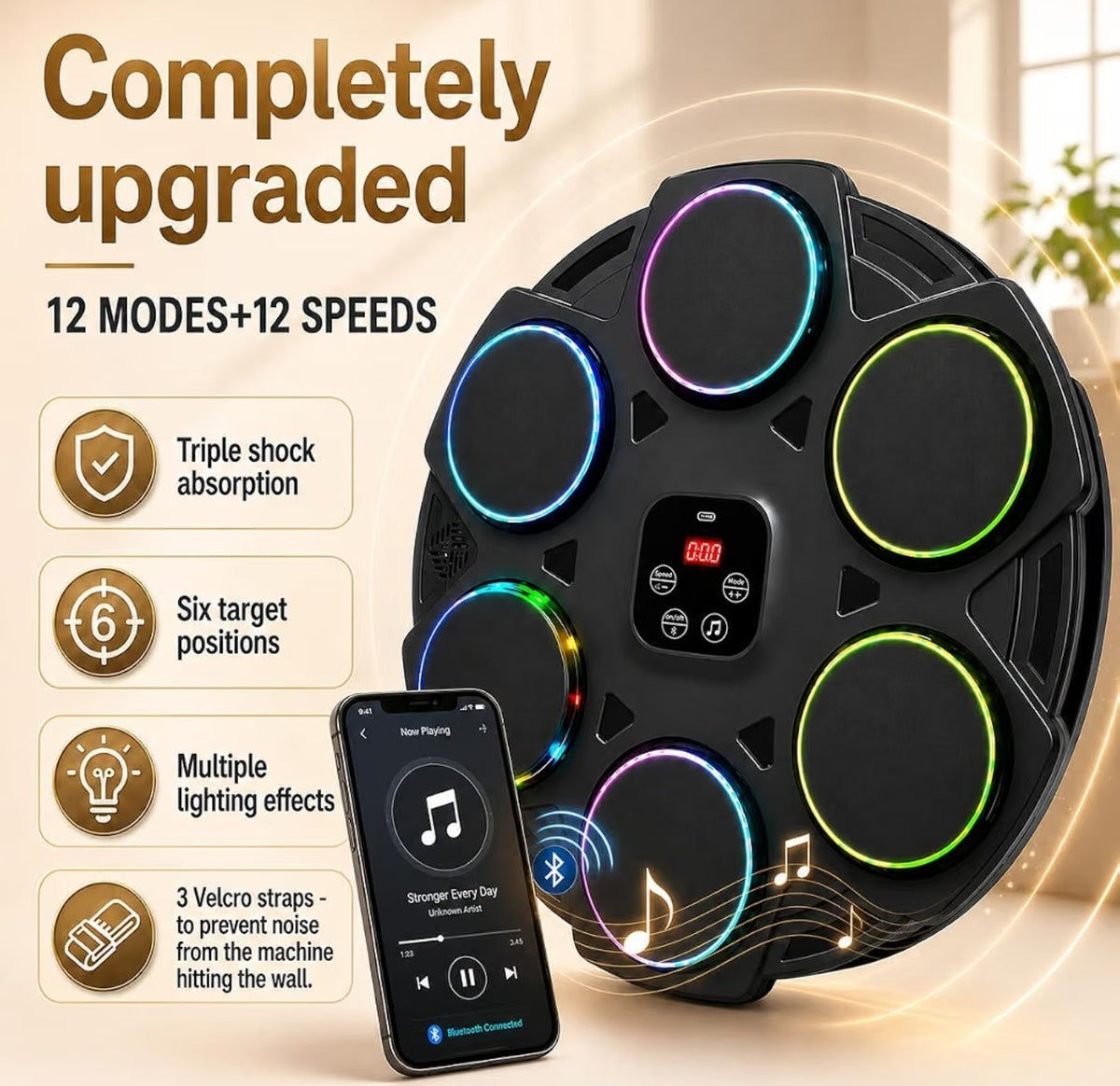 Wall Mounted Boxing Machine with Gloves for Adults - 12 Modes & LED Display
