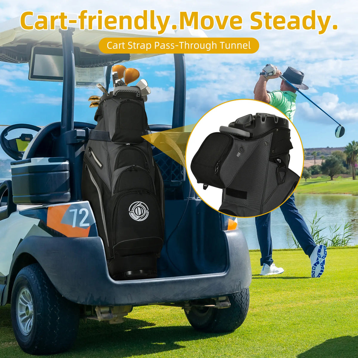 14-Way T-Lock Golf Cart Bag with Cooler Pocket, Durable Hard Shell