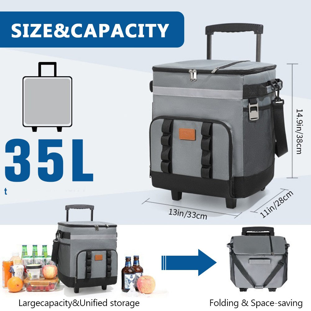 Large Portable Wheeled Cooler Bag with Detachable Trolley - Insulated Food Carrier