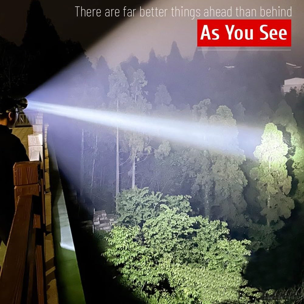 Rechargeable LED Headlamp with Bright Spotlight and Floodlight for Outdoor Activities